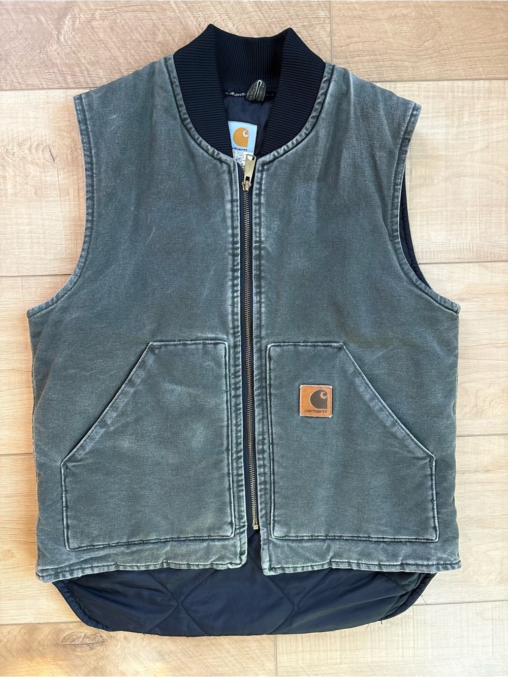 Vintage Carhartt V02 MOS Canvas Vest Union USA Made Workwear. Green. Medium